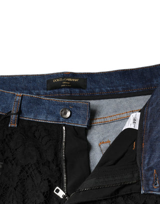 Black Floral Lace Front Skinny Denim Jeans