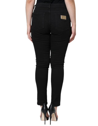 Black Cotton Mid Waist Skinny Denim Jeans