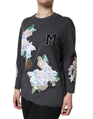 Gray Hydrangea Collegestudded Floral Sweater