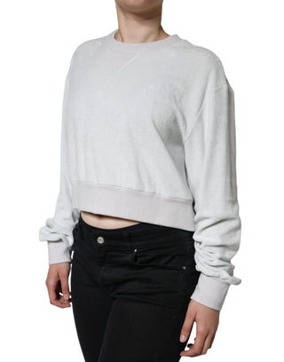 White Nylon Stretch Crew Neck Pullover Sweater