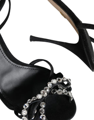 Black Suede Crystals Keira Sandals Shoes