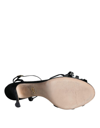 Black Suede Crystals Keira Sandals Shoes