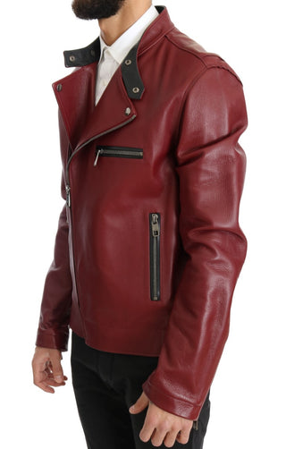 Radiant Red Leather Biker Motorcycle Jacket - Luxury for You