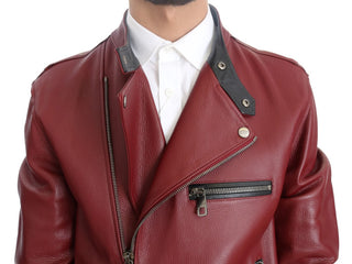 Radiant Red Leather Biker Motorcycle Jacket - Luxury for You