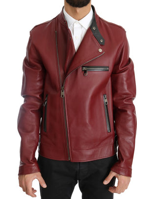 Radiant Red Leather Biker Motorcycle Jacket - Luxury for You