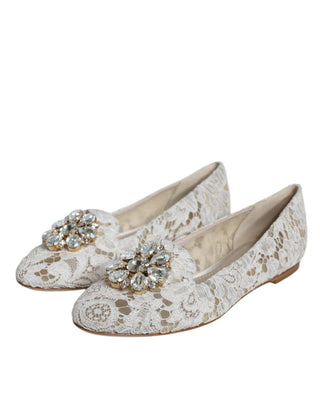 White Lace Crystal Ballet Flats Loafers Shoes