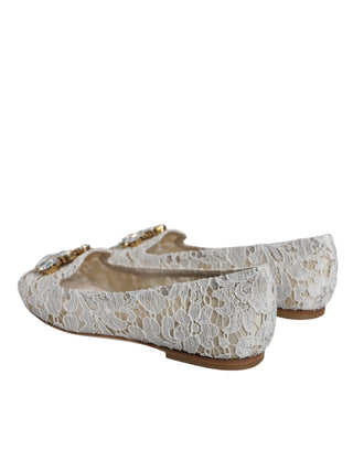 White Lace Crystal Ballet Flats Loafers Shoes