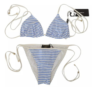 White Blue Stripes Bikini Top Bottom Beachwear Swimwear