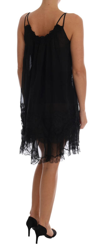 Elegant Black Silk Lace Chemise Dress - Luxury for You