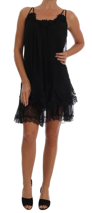 Elegant Black Silk Lace Chemise Dress - Luxury for You