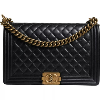 Black Large Lambskin Double Chain Shoulder Bag