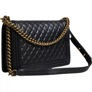 Black Large Lambskin Double Chain Shoulder Bag