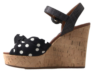 Chic Polka-dotted Ankle Strap Wedges