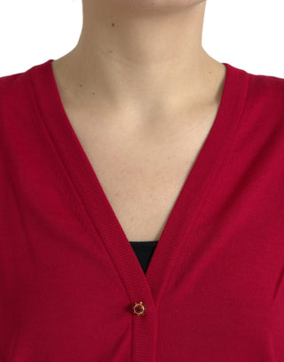 Elegant Red V-neck Wool Cardigan