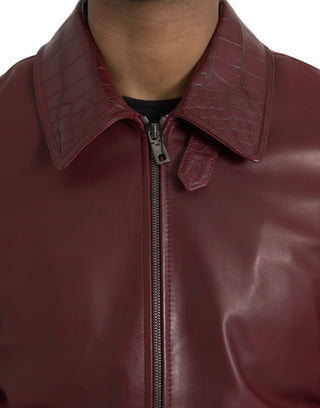 Maroon Exotic Leather Zip Biker Coat Jacket