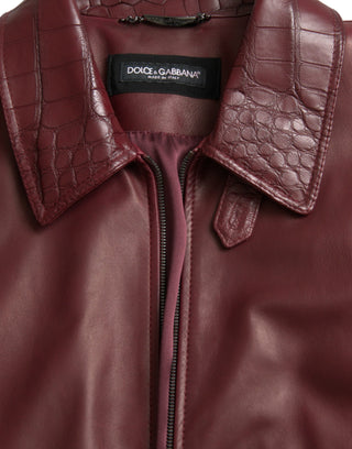 Maroon Exotic Leather Zip Biker Coat Jacket