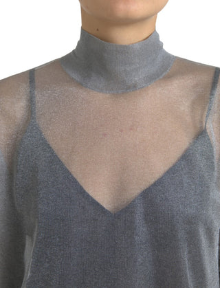 Elegant Gray Long Sleeve Mesh Top