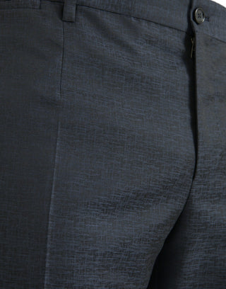 Blue Wool Men Skinny Dress Pants