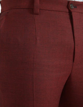 Maroon Wool Men Skinny Dress Pants