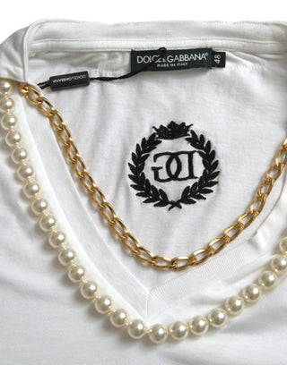 Elegant White Cotton Tee With Necklace Detail