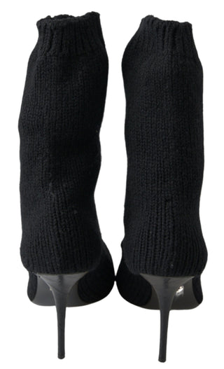 Elegant Black Viscose Mid-calf Boots