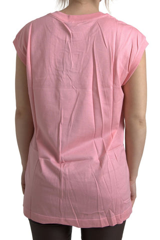 Elegant Pink Cotton Crew Neck Tank Top