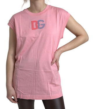 Elegant Pink Cotton Crew Neck Tank Top