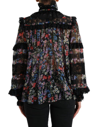 Elegant Floral Silk Blouse With Lace Trim