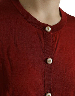 Silk Button Front Cardigan In Maroon Mix