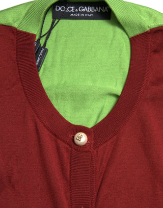 Silk Button Front Cardigan In Maroon Mix