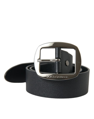 Elegant Black Leather Belt With Metal Buckle