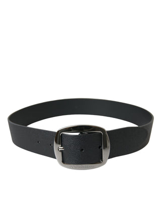 Elegant Black Leather Belt With Metal Buckle