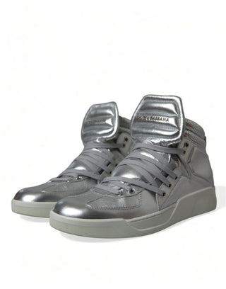 Silver Leather High-top Sneakers