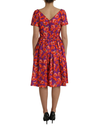 Multicolor Floral Cotton A-line Knee Length Dress