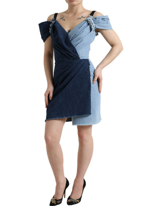 Elegant Two-tone Blue Sheath Dress