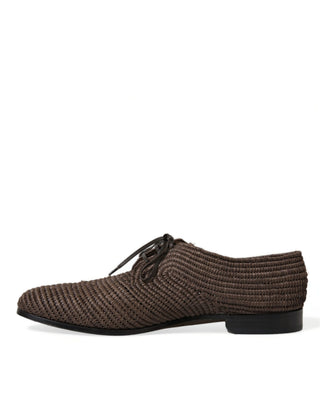 Elegant Raffia Upper Derby Shoes - Lace Up In Brown