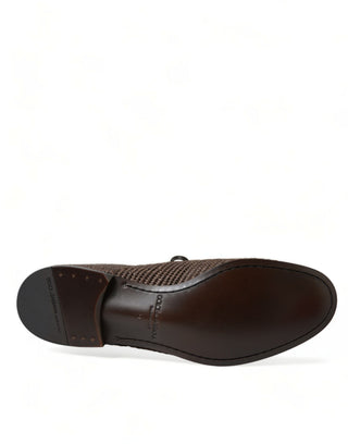 Elegant Raffia Upper Derby Shoes - Lace Up In Brown