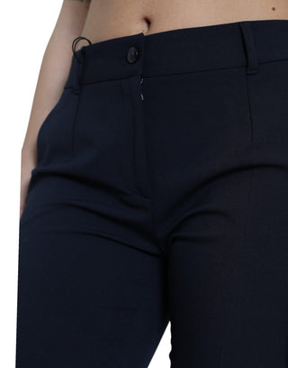 Elegant Mid Waist Tapered Pants In Blue