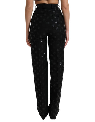 Chic High Waist Straight Pants With Logo Print