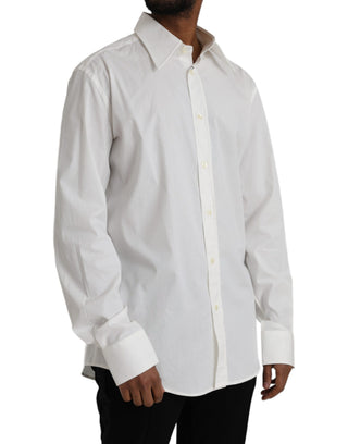 White Cotton Dress Slim Fit Gold Shirt