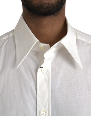 White Cotton Dress Slim Fit Gold Shirt