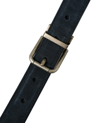 Elegant Blue Leather Belt With Metal Buckle