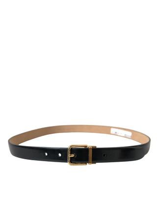 Elegant Black Leather Waist Belt With Logo Buckle