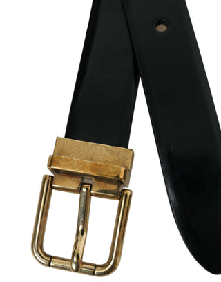 Elegant Black Leather Waist Belt With Logo Buckle