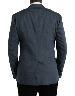 Blue Linen Napoli Single Breasted Coat Blazer