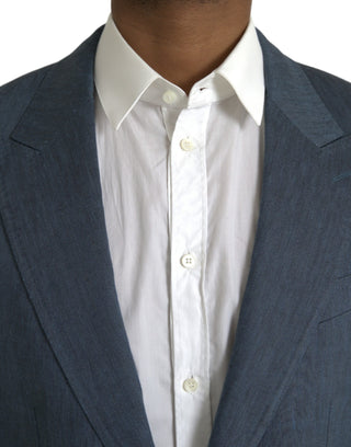 Blue Linen Napoli Single Breasted Coat Blazer