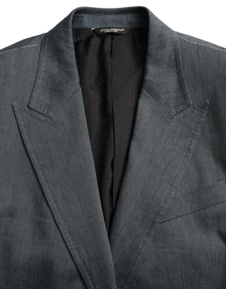 Blue Linen Napoli Single Breasted Coat Blazer