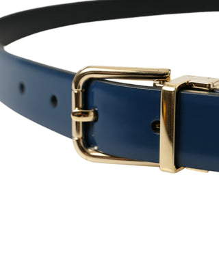 Elegant Blue Leather Belt With Metal Buckle