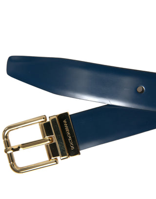 Elegant Blue Leather Belt With Metal Buckle