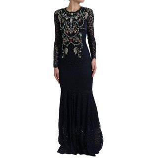 Crystal Embellished Navy Blue Flare Dress - Luxury for You